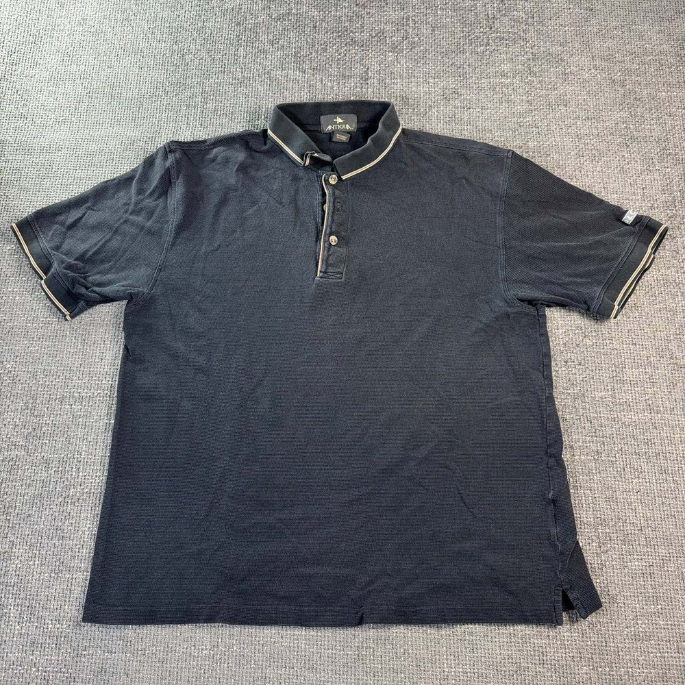 Antigua Polo Shirt Mens Large Black Textured Tipped Banded Collar Y2K HN060998